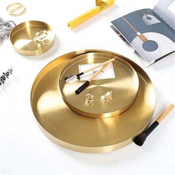 Round Gold Tray Stainless Steel Jewelry, Make up, Candle Plate Decorative Tray - Picture 6 of 8